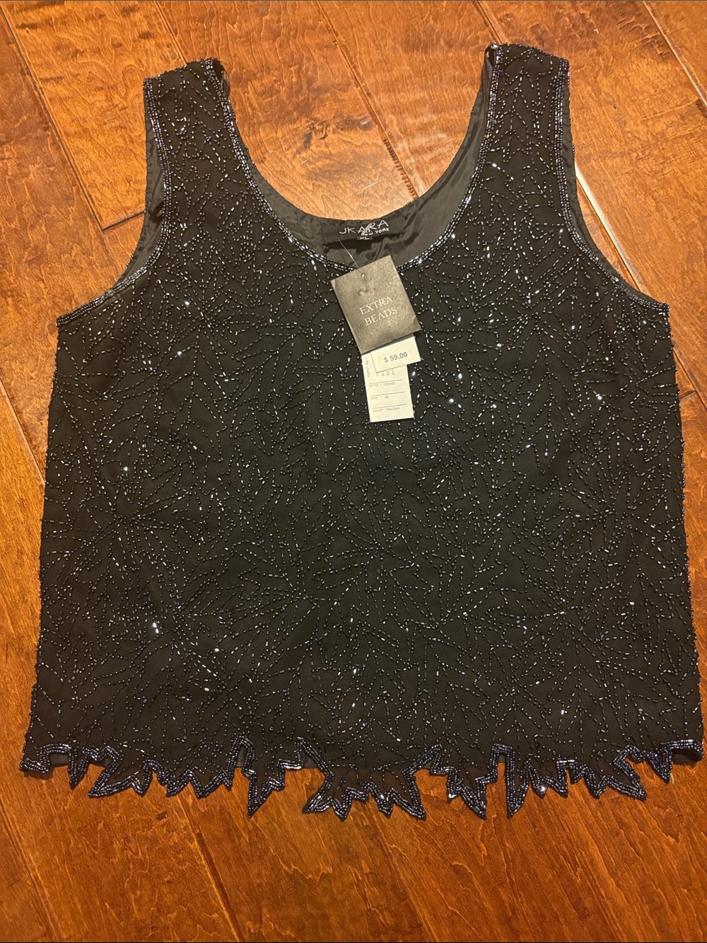 JKara Black Beaded Scoop Neck Evening Camisole